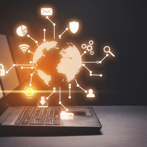 Computer with icons shooting out