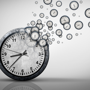 Clock with "Time" floating away