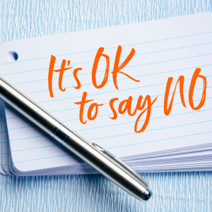 card saying its ok to say no and a pen